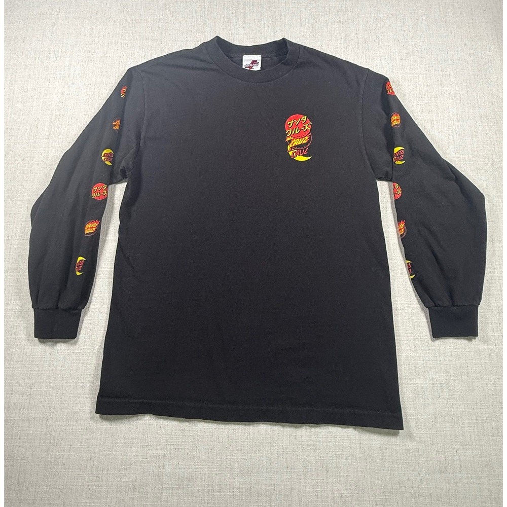 Santa Cruz Mens Long Sleeve T-Shirt Black Japanese Logo Graphic Skate Size M